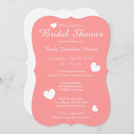 Korallenrosa und weiße Braun-Dusche Einladung (Vorne/Hinten)