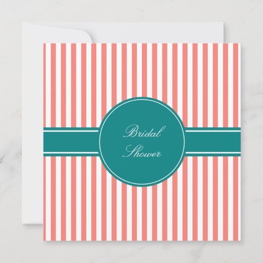 Korallenrosa und weiße Streifen, Aquamarines Braut Einladung (Rückseite)