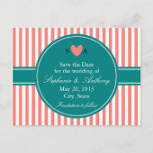 Korallenrosa und weiße Streifen, Save the Date Aqu Ankündigungspostkarte (Vorderseite)