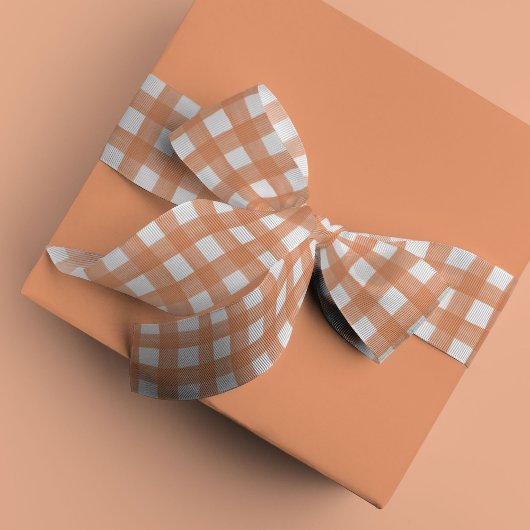 Korallenrosa und Weiße Wasserfarbe Gingham Satinband