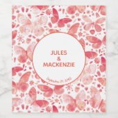 Korallenrosa und Weiße Watecolor-Schmetterlinge Weinetikett (Einzelnes Label)