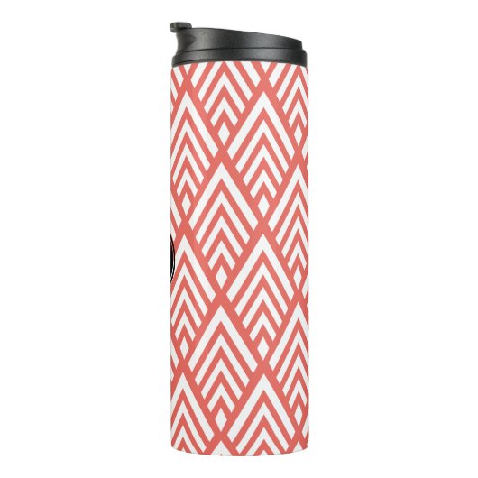 Korallenrosa und Weißer Deko Pfeile mit Anfangsbuc Thermosbecher (Nach rechts gedreht)