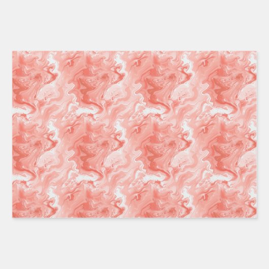 Korallenrosa und weißes, marmorähnliches Fließmust Geschenkpapier Set (Vorderseite 2)