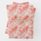 Korallenrosa und weißes, marmorähnliches Fließmust Geschenkpapier Set (Beispiel)