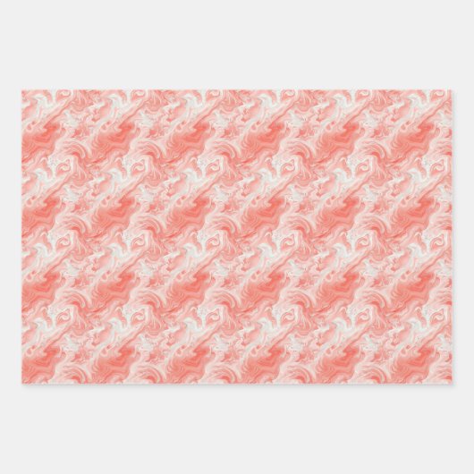 Korallenrosa und weißes, marmorähnliches Fließmust Geschenkpapier Set (Vorderseite)