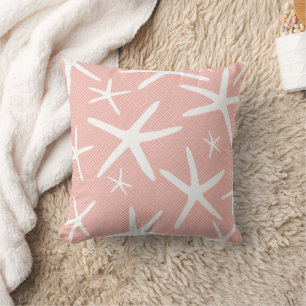 Korallenrosa und Weißes Starfish Beach House Kissen