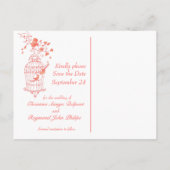 Korallenrosa Vogelkäfig Hochzeit speichern Sie die Ankündigungspostkarte (Rückseite)