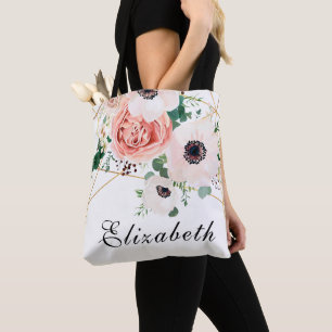 Korallenrosa Wasserfarben Blumen Tasche