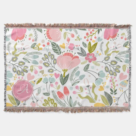 Korallenrosa Watercolor Floral Muster Name Decke (Vorderseite)