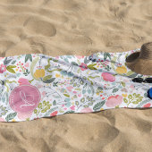 Korallenrosa Watercolor Floral Muster Name Strandtuch