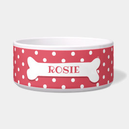 Korallenrosa Weiße Polka Dots Dog Knochen Name Hun Napf