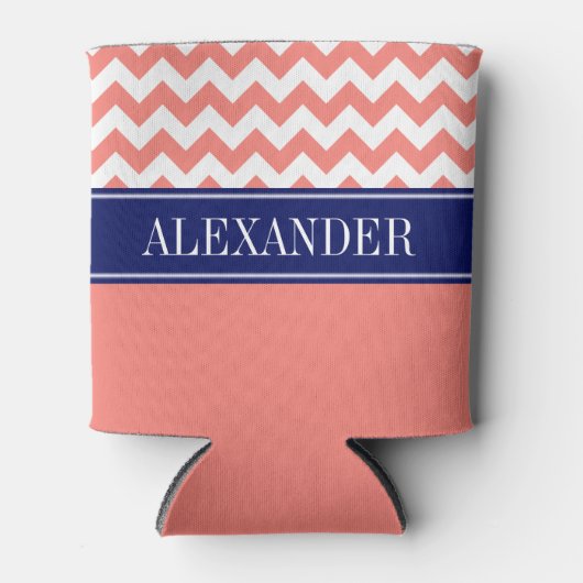 Korallenrosa, Zickzack CB-Navy-Monogramm Dosenkühler (Vorderseite)