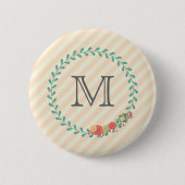 Korallenrosa Zierblumenkranz-Monogramm Button (Vorderseite)