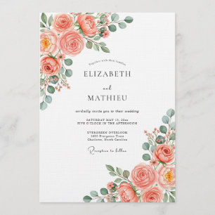 Korallenrose Botanische Romanze Hochzeit Einladung