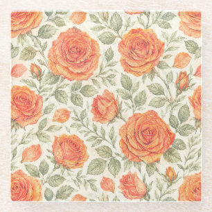 Korallenrose & Salbei-Gartenmuster Glasuntersetzer