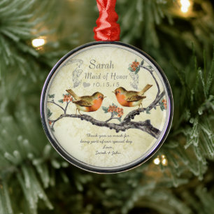 Korallenrose Vintage-Vogel Brautjungfer-Ornamente Silbernes Ornament