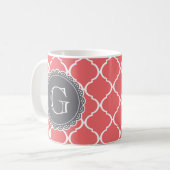 Korallenrost Lattice Muster Grau Monogram Kaffeetasse (Vorderseite Links)