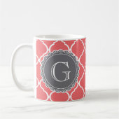 Korallenrost Lattice Muster Grau Monogram Kaffeetasse (Links)