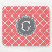 Korallenrost Lattice Muster Grau Monogram Mousepad (Vorne)