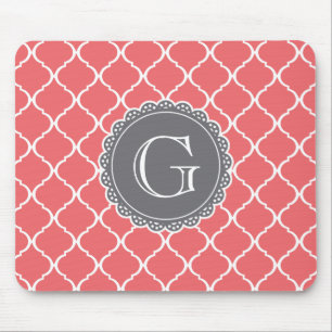 Korallenrost Lattice Muster Grau Monogram Mousepad