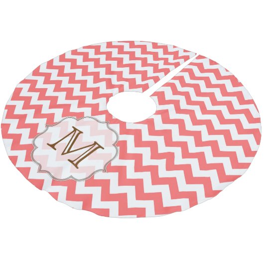 Korallenrost Monogram Zickzack Stripe initial Tree Polyester Weihnachtsbaumdecke (Schrägansicht)