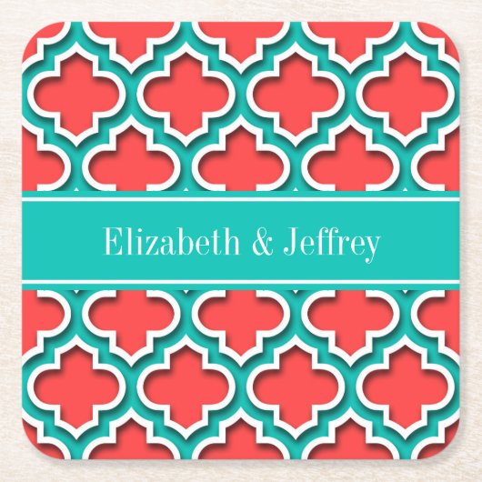 Korallenrot, Aquamarin marokkanisch #5DS Aquamarin Rechteckiger Pappuntersetzer (Vorderseite)