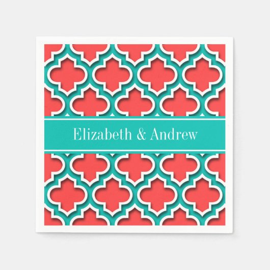 Korallenrot, Aquamarin marokkanisch #5DS Aquamarin Serviette (Vorderseite)