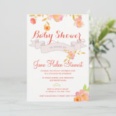 Korallenrot Aquarellbänder Babydusche Einladung (Stehend Vorderseite)