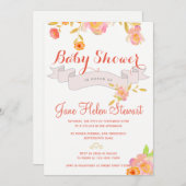 Korallenrot Aquarellbänder Babydusche Einladung (Vorne/Hinten)