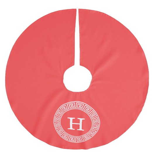 Korallenrot bis Griechischer Schlüsselrahmen Initi Polyester Weihnachtsbaumdecke (Vorderseite)