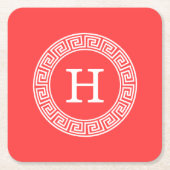 Korallenrot bis Griechischer Schlüsselrahmen Initi Rechteckiger Pappuntersetzer (Vorderseite)