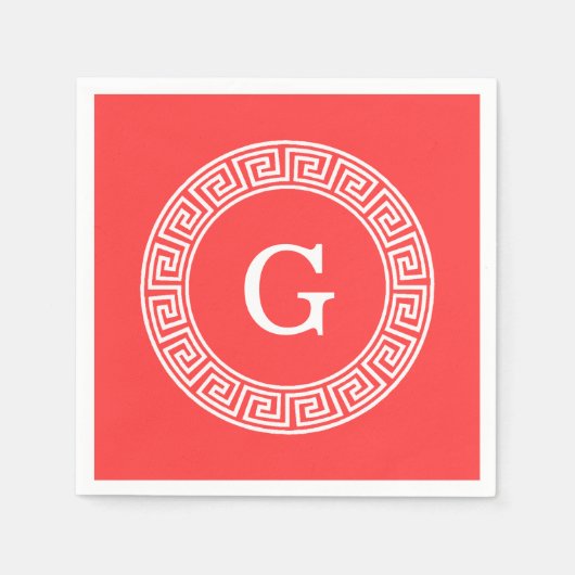 Korallenrot bis Griechischer Schlüsselrahmen Initi Serviette (Vorderseite)