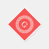 Korallenrot bis Griechischer Schlüsselrahmen Initi Serviette (Ecke)