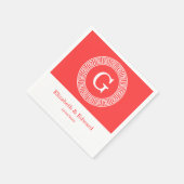 Korallenrot bis Griechischer Schlüsselrahmen Initi Serviette (Ecke)