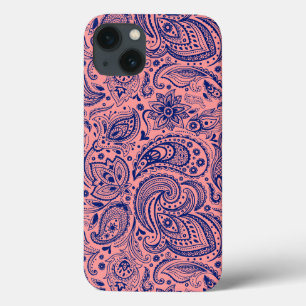 Korallenrot-blaues Vintage-Blumen-Paisleymuster Case-Mate iPhone Hülle