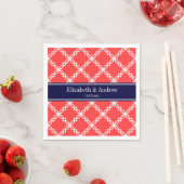 Korallenrot Extravagant Quatrefolienname Monogram Serviette (Beispiel)