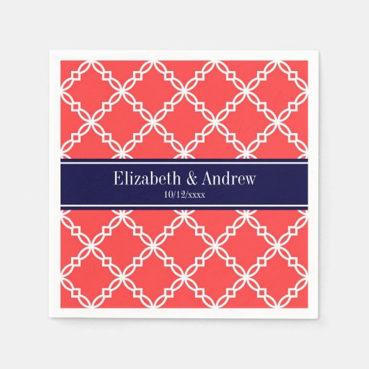 Korallenrot Extravagant Quatrefolienname Monogram Serviette (Vorderseite)