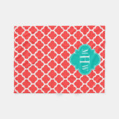 Korallenrot, Marokkaner #5 Aquamarin 3 Anfangsmono Fleecedecke (Vorderseite (Horizontal))