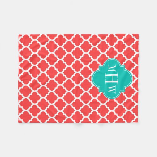 Korallenrot, Marokkaner #5 Aquamarin 3 Anfangsmono Fleecedecke (Vorderseite (Horizontal))