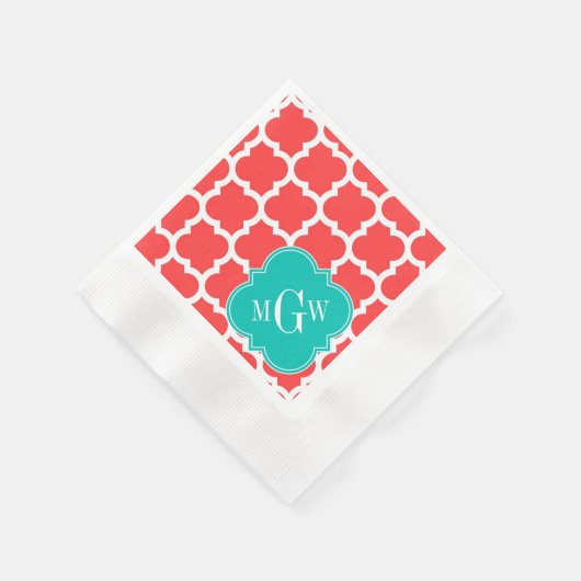 Korallenrot, Marokkaner #5 Aquamarin 3 Anfangsmono Serviette (Ecke)