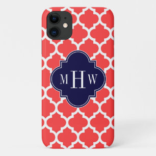 Korallenrot, Marokkaner #5 Navy 3 Initial Monogram Case-Mate iPhone Hülle