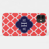 Korallenrot, Marokkaner #5 Navy 3 Initial Monogram Case-Mate iPhone Hülle (Rückseite (Horizontal))