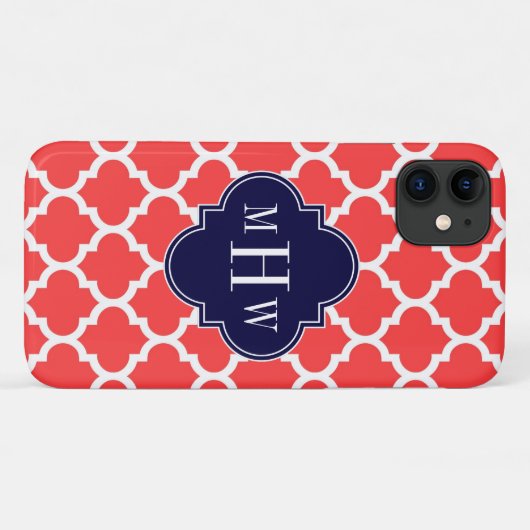 Korallenrot, Marokkaner #5 Navy 3 Initial Monogram Case-Mate iPhone Hülle (Rückseite (Horizontal))