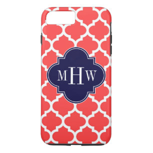 Korallenrot, Marokkaner #5 Navy 3 Initial Monogram Case-Mate iPhone Hülle