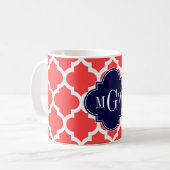 Korallenrot, Marokkaner #5 Navy 3 Initial Monogram Kaffeetasse (Vorderseite Links)