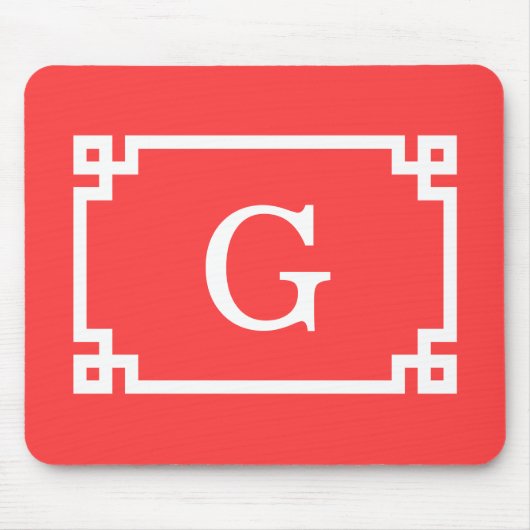 Korallenrot mit griechischem Schlüsselrahmen #2 An Mousepad (Vorne)