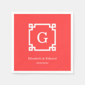 Korallenrot mit griechischem Schlüsselrahmen #2 An Serviette (Vorderseite)