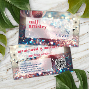 Korallenrot Pink Aqua Dunkelblauer Glitter-Nagella Visitenkarte