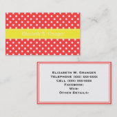 Korallenrot, Polka Dots Gelbe Bezeichnung Monogram Visitenkarte (Vorne/Hinten)