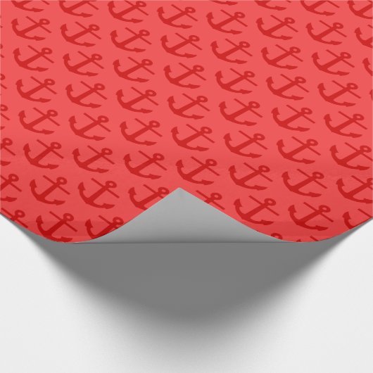 Korallenrot, rotes Ankermuster Geschenkpapier (Ecke)